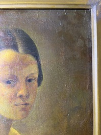 &Eacute;cole fran&ccedil;aise, monogramm&eacute; JFM (Jean Fran&ccedil;ois Millet, 1814-1875 ?): Le mod&egrave;le f&eacute;minin, huile sur papier maroufl&eacute; sur panneau, 19&egrave;me si&egrave;cle