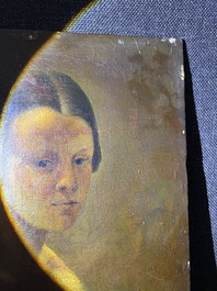 &Eacute;cole fran&ccedil;aise, monogramm&eacute; JFM (Jean Fran&ccedil;ois Millet, 1814-1875 ?): Le mod&egrave;le f&eacute;minin, huile sur papier maroufl&eacute; sur panneau, 19&egrave;me si&egrave;cle