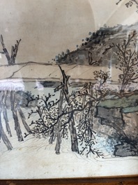 Chinese school: An animated river landscape, ink and colours on paper, 19th/20th C.