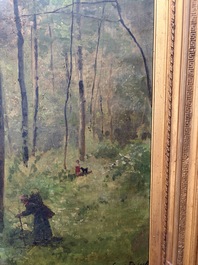 Cesar De Cock (1823-1904 or in the manner of): Animated sous-bois, oil on canvas