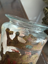 A Bohemian gilt and polychrome decorated 'Mag Arsen' (arsenic) glass pharmacy jar, 19th C.