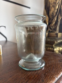A Bohemian gilt and polychrome decorated 'Mag Arsen' (arsenic) glass pharmacy jar, 19th C.