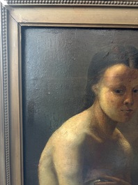 &Eacute;cole fran&ccedil;aise, monogramm&eacute; JFM (Jean Fran&ccedil;ois Millet, 1814-1875 ?): Le mod&egrave;le f&eacute;minin, huile sur papier maroufl&eacute; sur panneau, 19&egrave;me si&egrave;cle