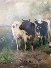 Henry Schouten (1860-1927): Cows in a landscape at the edge of a watering hole, oil on canvas