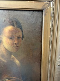 &Eacute;cole fran&ccedil;aise, monogramm&eacute; JFM (Jean Fran&ccedil;ois Millet, 1814-1875 ?): Le mod&egrave;le f&eacute;minin, huile sur papier maroufl&eacute; sur panneau, 19&egrave;me si&egrave;cle