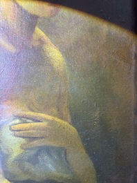 &Eacute;cole fran&ccedil;aise, monogramm&eacute; JFM (Jean Fran&ccedil;ois Millet, 1814-1875 ?): Le mod&egrave;le f&eacute;minin, huile sur papier maroufl&eacute; sur panneau, 19&egrave;me si&egrave;cle