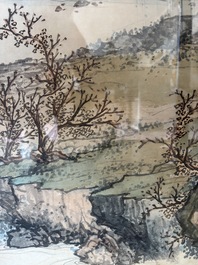 Chinese school: An animated river landscape, ink and colours on paper, 19th/20th C.