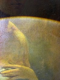 &Eacute;cole fran&ccedil;aise, monogramm&eacute; JFM (Jean Fran&ccedil;ois Millet, 1814-1875 ?): Le mod&egrave;le f&eacute;minin, huile sur papier maroufl&eacute; sur panneau, 19&egrave;me si&egrave;cle