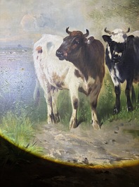 Henry Schouten (1860-1927): Cows in a landscape at the edge of a watering hole, oil on canvas