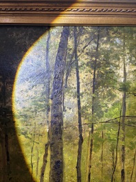 Cesar De Cock (1823-1904 or in the manner of): Animated sous-bois, oil on canvas