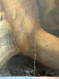 &Eacute;cole fran&ccedil;aise, monogramm&eacute; JFM (Jean Fran&ccedil;ois Millet, 1814-1875 ?): Le mod&egrave;le f&eacute;minin, huile sur papier maroufl&eacute; sur panneau, 19&egrave;me si&egrave;cle