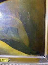 &Eacute;cole fran&ccedil;aise, monogramm&eacute; JFM (Jean Fran&ccedil;ois Millet, 1814-1875 ?): Le mod&egrave;le f&eacute;minin, huile sur papier maroufl&eacute; sur panneau, 19&egrave;me si&egrave;cle