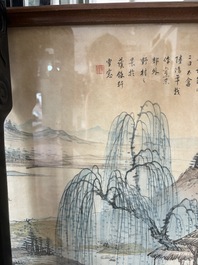 Chinese school: An animated river landscape, ink and colours on paper, 19th/20th C.
