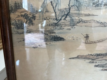 Chinese school: An animated river landscape, ink and colours on paper, 19th/20th C.