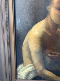 &Eacute;cole fran&ccedil;aise, monogramm&eacute; JFM (Jean Fran&ccedil;ois Millet, 1814-1875 ?): Le mod&egrave;le f&eacute;minin, huile sur papier maroufl&eacute; sur panneau, 19&egrave;me si&egrave;cle