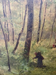Cesar De Cock (1823-1904 or in the manner of): Animated sous-bois, oil on canvas