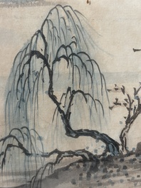 Chinese school: An animated river landscape, ink and colours on paper, 19th/20th C.