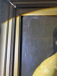 &Eacute;cole fran&ccedil;aise, monogramm&eacute; JFM (Jean Fran&ccedil;ois Millet, 1814-1875 ?): Le mod&egrave;le f&eacute;minin, huile sur papier maroufl&eacute; sur panneau, 19&egrave;me si&egrave;cle