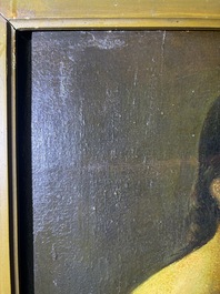 &Eacute;cole fran&ccedil;aise, monogramm&eacute; JFM (Jean Fran&ccedil;ois Millet, 1814-1875 ?): Le mod&egrave;le f&eacute;minin, huile sur papier maroufl&eacute; sur panneau, 19&egrave;me si&egrave;cle