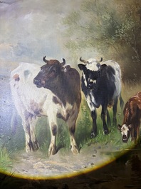 Henry Schouten (1860-1927): Cows in a landscape at the edge of a watering hole, oil on canvas