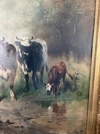 Henry Schouten (1860-1927): Cows in a landscape at the edge of a watering hole, oil on canvas