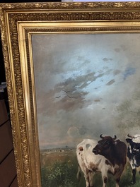 Henry Schouten (1860-1927): Cows in a landscape at the edge of a watering hole, oil on canvas