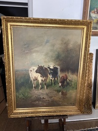 Henry Schouten (1860-1927): Cows in a landscape at the edge of a watering hole, oil on canvas