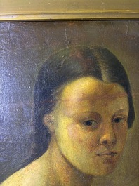&Eacute;cole fran&ccedil;aise, monogramm&eacute; JFM (Jean Fran&ccedil;ois Millet, 1814-1875 ?): Le mod&egrave;le f&eacute;minin, huile sur papier maroufl&eacute; sur panneau, 19&egrave;me si&egrave;cle