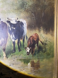 Henry Schouten (1860-1927): Cows in a landscape at the edge of a watering hole, oil on canvas
