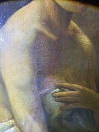 &Eacute;cole fran&ccedil;aise, monogramm&eacute; JFM (Jean Fran&ccedil;ois Millet, 1814-1875 ?): Le mod&egrave;le f&eacute;minin, huile sur papier maroufl&eacute; sur panneau, 19&egrave;me si&egrave;cle