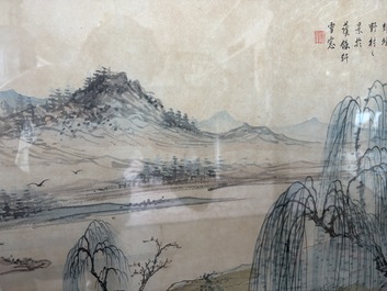 Chinese school: An animated river landscape, ink and colours on paper, 19th/20th C.