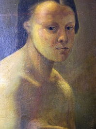 &Eacute;cole fran&ccedil;aise, monogramm&eacute; JFM (Jean Fran&ccedil;ois Millet, 1814-1875 ?): Le mod&egrave;le f&eacute;minin, huile sur papier maroufl&eacute; sur panneau, 19&egrave;me si&egrave;cle