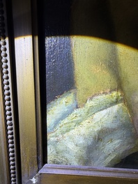 &Eacute;cole fran&ccedil;aise, monogramm&eacute; JFM (Jean Fran&ccedil;ois Millet, 1814-1875 ?): Le mod&egrave;le f&eacute;minin, huile sur papier maroufl&eacute; sur panneau, 19&egrave;me si&egrave;cle