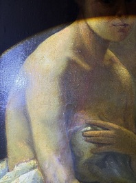 &Eacute;cole fran&ccedil;aise, monogramm&eacute; JFM (Jean Fran&ccedil;ois Millet, 1814-1875 ?): Le mod&egrave;le f&eacute;minin, huile sur papier maroufl&eacute; sur panneau, 19&egrave;me si&egrave;cle