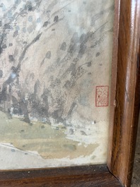 Chinese school: An animated river landscape, ink and colours on paper, 19th/20th C.