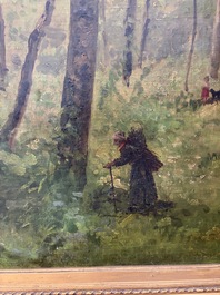 Cesar De Cock (1823-1904 or in the manner of): Animated sous-bois, oil on canvas