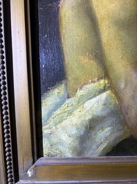 &Eacute;cole fran&ccedil;aise, monogramm&eacute; JFM (Jean Fran&ccedil;ois Millet, 1814-1875 ?): Le mod&egrave;le f&eacute;minin, huile sur papier maroufl&eacute; sur panneau, 19&egrave;me si&egrave;cle