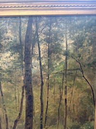 Cesar De Cock (1823-1904 or in the manner of): Animated sous-bois, oil on canvas