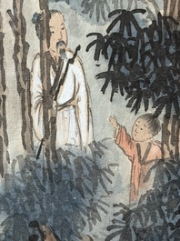 Chinese school: An animated river landscape, ink and colours on paper, 19th/20th C.