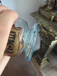 A Bohemian gilt and polychrome decorated 'Mag Arsen' (arsenic) glass pharmacy jar, 19th C.