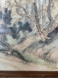 Chinese school: An animated river landscape, ink and colours on paper, 19th/20th C.