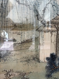 Chinese school: An animated river landscape, ink and colours on paper, 19th/20th C.