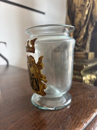 A Bohemian gilt and polychrome decorated 'Mag Arsen' (arsenic) glass pharmacy jar, 19th C.