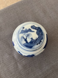 A Japanese blue and white Arita jar and cover with figures in a landscape, Edo, 18th/19th C;