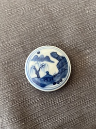 A Japanese blue and white Arita jar and cover with figures in a landscape, Edo, 18th/19th C;