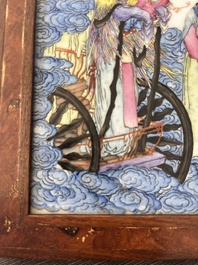 A Chinese famille rose plaque with the Queen Mother of the West descending from heaven, Republic, 20th C.