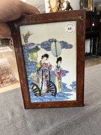 A Chinese famille rose plaque with the Queen Mother of the West descending from heaven, Republic, 20th C.