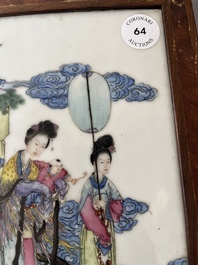 A Chinese famille rose plaque with the Queen Mother of the West descending from heaven, Republic, 20th C.