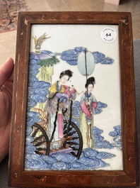 A Chinese famille rose plaque with the Queen Mother of the West descending from heaven, Republic, 20th C.