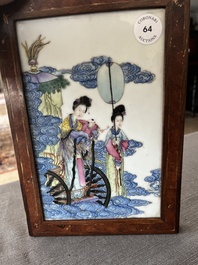 A Chinese famille rose plaque with the Queen Mother of the West descending from heaven, Republic, 20th C.